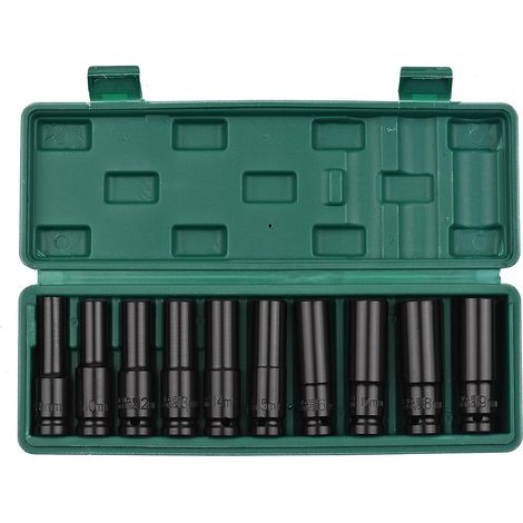Geevorks 1/2 Zoll Antrieb Sechskant-Schlagschrauber-Steckschlüsselsatz, 10-teilig, tiefe Steckschlüssel, metrische Größen 10-22 mm und 3/8 Zoll