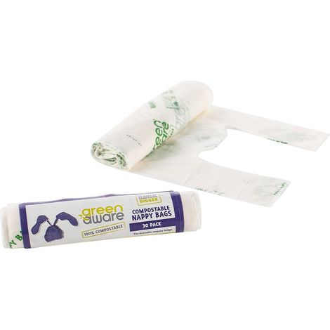 Bolsas para pañales compostables GreenAware con asas, paquete de 30 unidades