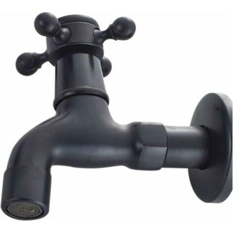 Robinet Vintage pour Eau Froide avec Monocommande Interface G1/2 Robinet de Vadrouille Mural pour Lavabo Salle de Bain(Noir) (1/5)