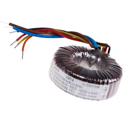 Transformateur torique RS PRO 2 sorties, 230V c.a. 2 x 9V c.a., 80VA ( Prix pour 1 )