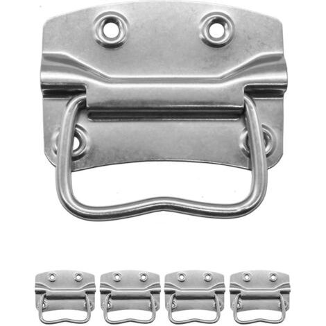 Sollbry Lot de 4 poignées pliables en métal massif pour caisses - En acier inoxydable - Argenté - 90 x 64 mm (1/4)