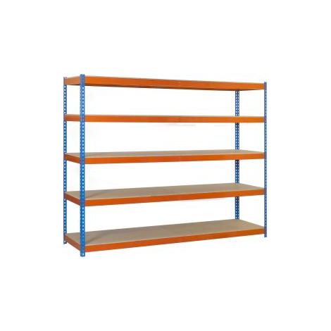 Simonrack Regalsystem ohne Schrauben mittlere Belastung Blau Orange Holz