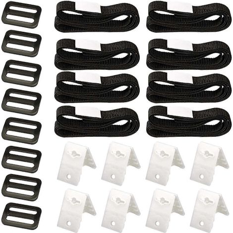Kit de fixation pour bâche de piscine avec enrouleur solaire, sangles et boucles, comprenant 8 sangles, attaches, plaques et boucles. (1/4)