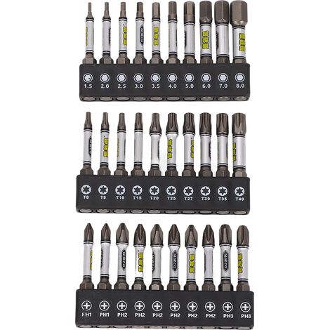 Lot de 30 embouts pour visseuse à chocs en acier allié D2, magnétiques, à tige hexagonale de 2 pouces, embouts hexagonaux et en étoile croisée (1/5)