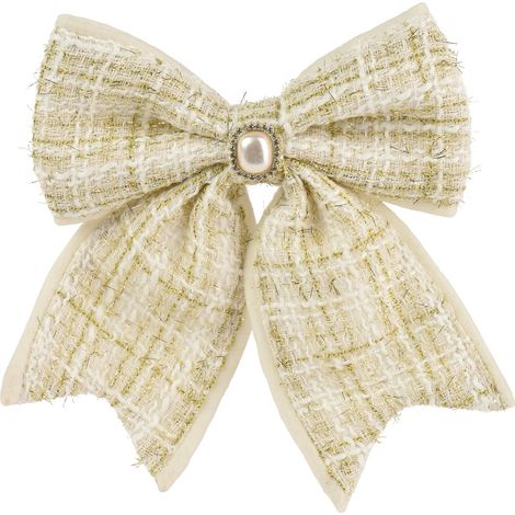 Weihnachtsschleife champagnerfarben mit Brosche & Clip - Polyester