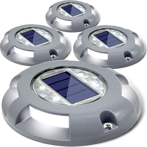 Solar Deck Lights Driveway Dock Light LED Solar Powered Outdoor Waterproof Road Markers for Step Sidewalk Stair Garden Ground Path Patio Yard 4 Pack (White)
