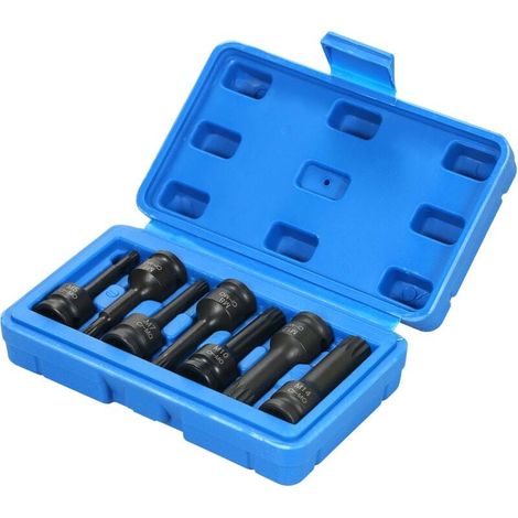 Trywise Coffret de douilles à impact 3/8" (7 pièces, tailles métriques : 5 mm, 6 mm, 7 mm, 8 mm, 10 mm, 12 mm et 14 mm) XZN, embouts cannelés triples carrés (1/4)