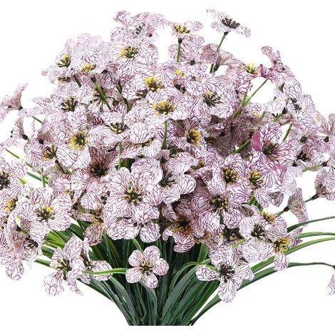 10 manojos de flores artificiales para exteriores resistentes a los rayos UV, que no se decoloran, flores moradas artificiales para uso interior y exterior, plantas colgantes para jardín, patio, porch (1/5)