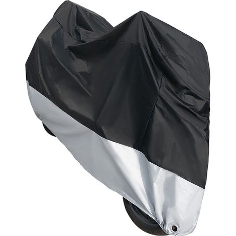 Housse de moto grande taille, robuste, anti-poussière et imperméable, avec bande élastique pour une utilisation en extérieur. Version améliorée, noir et argent, taille 2XL standard. (1/5)