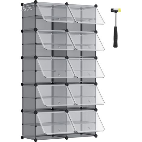 Songmics – Étagère à chaussures modulable 10 compartiments – Dimensions 30 x 40 x 30 cm – Cadre en acier et panneaux en plastique – Gris ardoise (1/5)