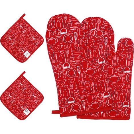Gants de four avec 2 tampons thermiques, gants de cuisson taille universelle, gants de barbecue gants de cheminée avec patins de pot pour barbecue cuisine cuisson (1/5)