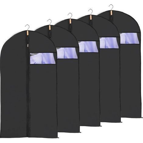 5pcs Housses de Vetement Voyage Fenêtre Transparente Visible Housse Veste Costume Anti Poussière Etanche Mite Humidité 60x120cm Noir (1/5)