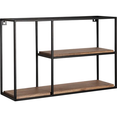 Etagère murale 2 niveaux 60x18x40 cm en manguier et métal