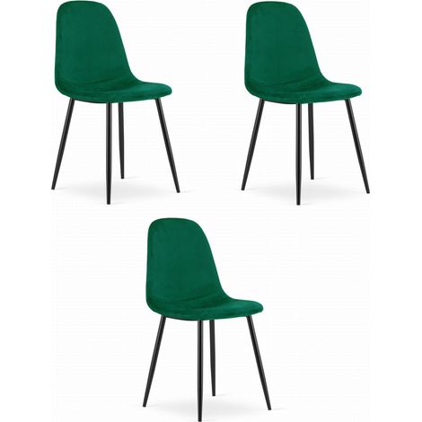 Set di 3 sedie Como in velluto verde bosco e gambe nere (1/5)