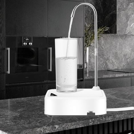 Distributeur d'eau en bouteille sur plateau, distributeur d'eau électrique, distributeur d'eau de table, distributeur d'eau de bureau rechargeable, alimentation en eau automatique, blanc. (1/5)