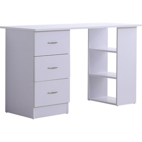 SCRIVANIA MODERNA CON 3 CASSETTI E RIPIANI IN LEGNO BIANCO 120X49X72CM (1/5)