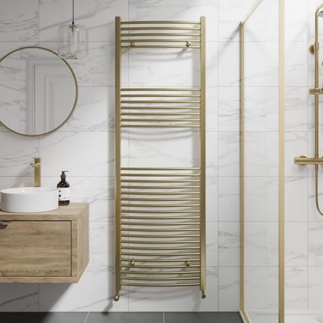 DuraTherm Brushed Brass Curved Heated Towel Rail Bathroom Radiator Designer 1800 x 600mm
