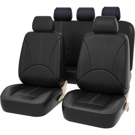 Set aus 9 luxuriösen Autositzbezügen (vorne und hinten), schwarz, kratzfest, ganzjährig verwendbar, aus PU-Leder, kompatibel mit 90% der Fahrzeuge (Limousine, SUV, LKW, Van, Minivan). (1/5)