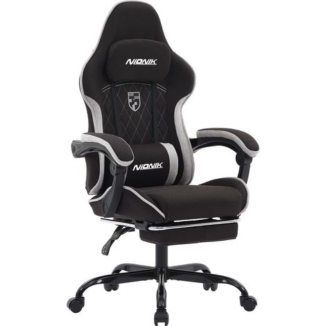 Massage Chaise Gaming Tissu Respirant avec Coussin Lombaire Massant Chaise Ergonomique Réglable à 135° avec Repose-Pieds, Chaise de Bureau Enfant et Adulte, Capacité 150kg (1/5)