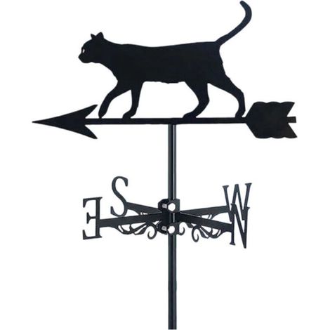 Girouette décorative en métal en forme de chat, indicateur de direction du vent, girouette en fer pour toit, ferme, cour, jardin (1/4)
