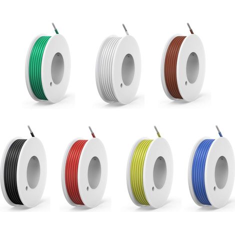 Câble électrique en silicone de calibre 18-7 couleurs (4 m de chaque) - Kit électronique de calibre 18 - Fil de cuivre étamé flexible et doux pour bricolage (1/4)