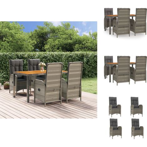 Gartenmöbel-Sets - Living 5-tlg. Garten-Essgruppe mit Kissen Grau Poly Rattan (1/5)