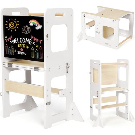 Tour d'apprentissage pour Enfants, Tour d Observation avec Planche, 3 en 1 Multifonction Pliable Learning Tower, Protection Anti-Renversement Tour d'apprentissage à partir de 1 an (1/5)