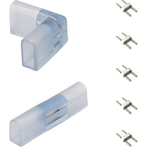 Connecteur pour Bandes Néon LED 230v (SMD 2835), 1 x Connecteur d'angle pour Bande LED, 1 x Connecteur Direct pour Bande LED, 5 x Broches (1/5)