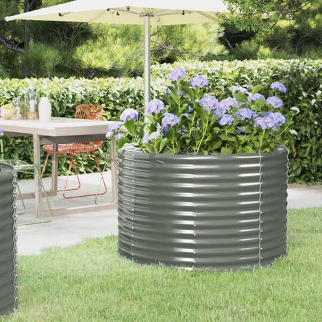 Lit surélevé de jardin Acier enduit de poudre 100x100x68cm gris (1/4)