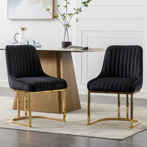 Wahson 2 PZ Sedie da Pranzo in Velluto con Gambe in Metallo, Sedia Imbottita con Schienale Sedia Moderna Design,per Sala da Pranzo/Soggiorno, Nero