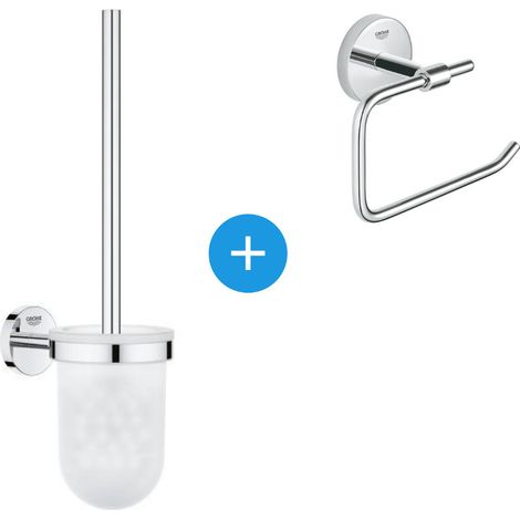 Grohe – Ensemble d'accessoires de salle de bain – 40463001DUO – Brosse WC murale en métal chromé – Dérouleur de papier avec fixations cachées