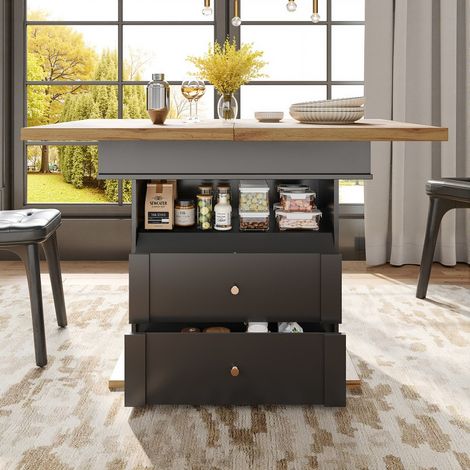 Buffet et enfilade minimaliste avec structure porte noire et plateau extensible - Table pliante 110-140x80cm pour 4 à 6 personnes - Design compact pour cuisine et salon fonctionnel (1/5)