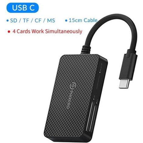 Lecteur de carte 4-en-1 USB-C - - Adaptateur SD Micro SD CF MS - USB 3.0 - 5Gbps (1/4)