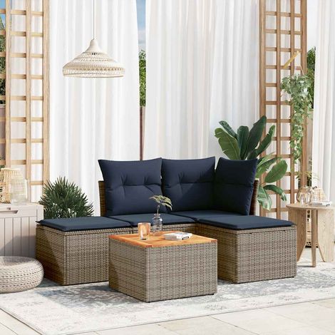 5-teiliges Gartensofa-Set mit Kissen, grau, Polyrattan (1/5)