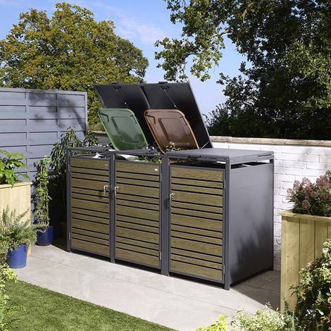 Rowlinson Chelsea Triple Metal Bin Store - Oak