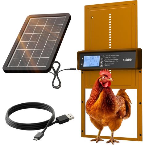 Porte de poulailler automatique solaire avec capteur de lumière et minuterie, porte automatique sécurisée pour poulailler avec système anti-pincement, résistante aux intempéries (1/5)