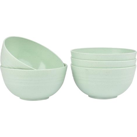 Lot de 5 bols en plastique incassables pour pâtes - Qualité alimentaire - Légers et réutilisables - Vaisselle pour fruits et collations - Pour enfants et adultes - Vert (1/5)
