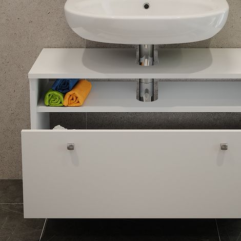 Mobile sottolavabo per bagno Fynn, Bianco, 80.2 x 54 cm con cassetto, Vicco