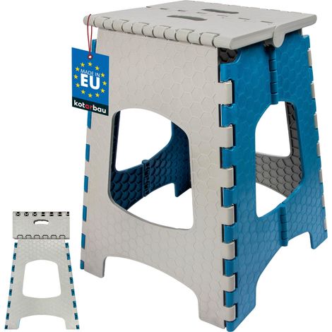 KOTARBAU® Marchepied Pliable - Tabouret Pliant 44 cm - Plastique - Marche Pied - Escabeau Pliant - Tabouret Pliable - Gris + Bleu (1/4)