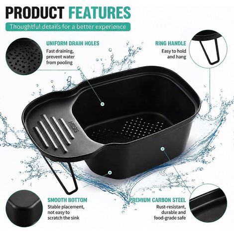 Panier égouttoir évier inoxydable, récupérateur résidus alimentaires, passoire suspendue multifonctionnelle cuisine noir (1/4)