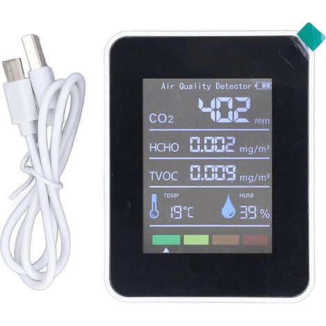 Luftqualitätsmonitor 5 in 1 CO2 TVOC HCHO Temperatur- und Feuchtigkeitsdetektor LCD-Display Luftqualitätstest