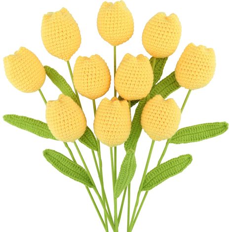 Fleurs artificielles au Crochet, 10 pièces, tulipes faites à la main, Bouquet tricoté, ornements floraux, cadeaux, décoration de maison (1/5)
