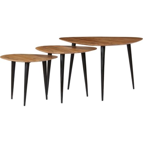 Lot de 3 Tables basses de salon, Tables Café, Bois d'acacia massif OIB7076E (1/5)
