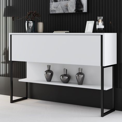 Modern Kommode Weiß Luxus 120x80x30 - Schwarzer Rahmen - Ein Fach