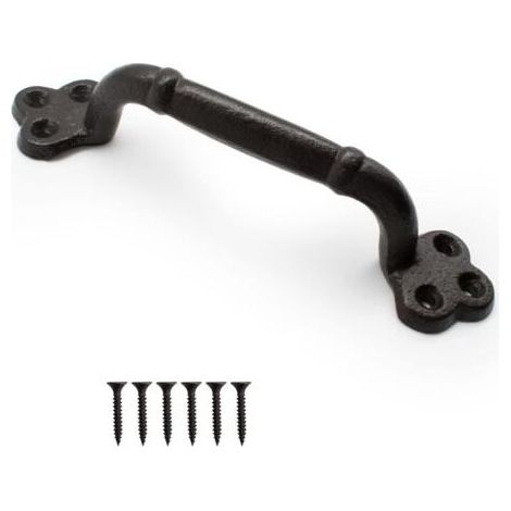 Poignée Porte Coulissante Noire, Poignée de Porte Extérieure en Fer Forgé, Longueur 220 mm, Poignet de Portes Vintage avec Vis, Adaptée aux Remise, Garages, Granges, Placards (1/5)