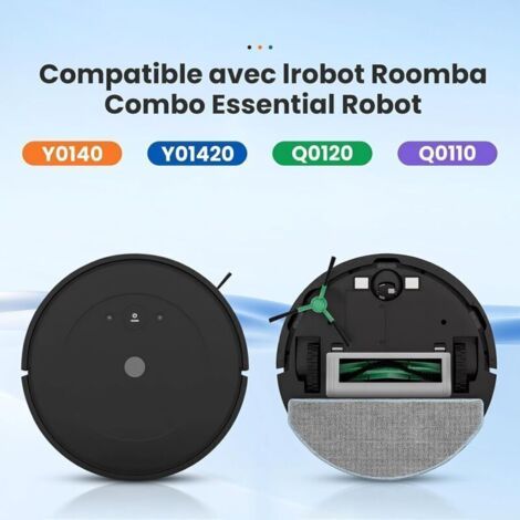 NALOOKAMIC Lot de 18 Accessoires pour Aspirateur Irobot Roomba Combo Essential Y0110 Y0140 Y01420 Q0120 Q011 Q052, 1 Brosse �� Rouleau, 6 Filtres HEPA, 4 Serpill��res, 6 brosses lat��rales, 1 Brosse d