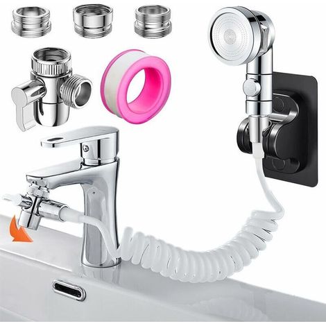 Douchette avec flexible rétractable 3M pour robinets de salle de bain/cuisine avec adaptateur de robinet aérateur M22 M24 G1/2 (robinet non inclus) (1/5)