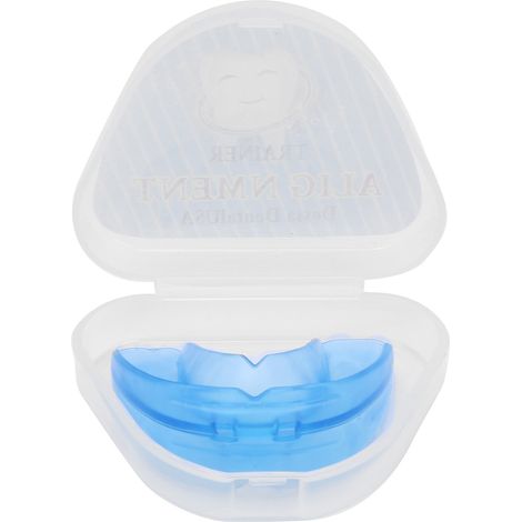 Protège-dents silicone bleu pour grincement des dents, appareil orthodontique amovible, contention dentaire portable. (1/5)