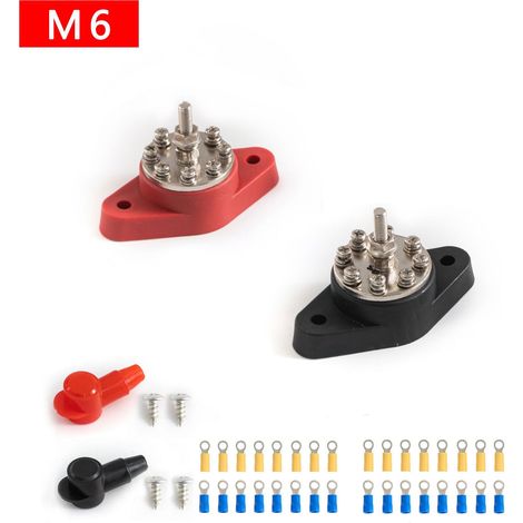 Reinforced M6 busbar 48V 300A for marine use, high currents, motorhome conversions, black round busbar (1 piece)