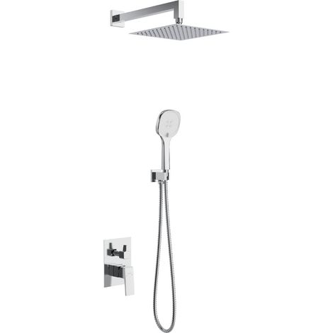 Conjunto Ducha Empotrado Monomando Cuomo Cromo, cartucho cerámico, material inoxidable AISI 304, grifería de baño moderna, ahorro de agua